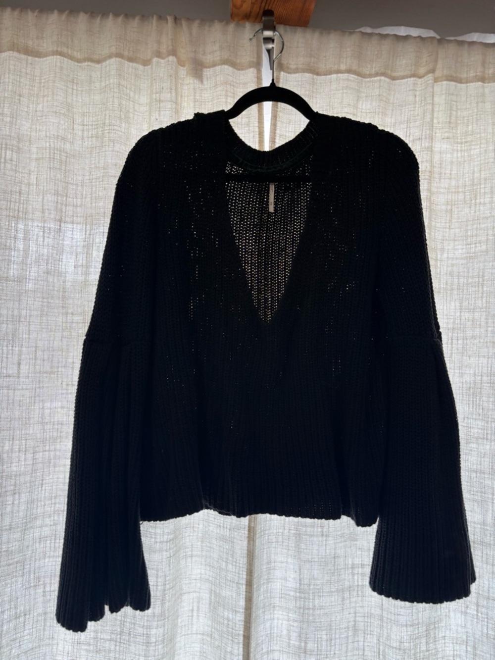Free People Black V-Neck Open-Knit Sweater